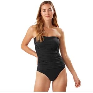 Tommy Bahama Pearl Shirred Bandeau One Piece Swimsuit Black Size 10 10392